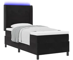 Kiemas lova su LED juostelėmis Juoda 90 x 190 cm Aksomas