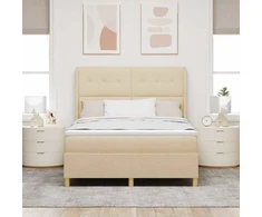 Kiemas lova su LED juostelėmis Kreminė 140 x 190 cm audinys