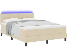 Kiemas lova su čiužiniu su LED Kreminė 140 x 200 cm audinys