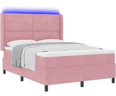 Kiemas lova su LED juostelėmis Rožinė 140 x 190 cm Aksomas