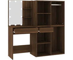 Kosmetinis staliukas su LED/spintelėmis, rudas ąžuolo, mediena