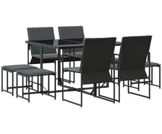 Lauko baldų komplektas Sodo valgomojo komplektas 9 pcs Juoda Plienas