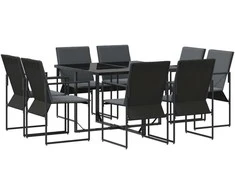Lauko baldų komplektas Sodo valgomojo komplektas 9 pcs Juoda Plienas