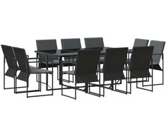 Lauko baldų komplektas Sodo valgomojo komplektas 11 pcs Juoda Plienas