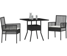 Lauko baldų komplektas Sodo valgomojo komplektas 3 pcs Juoda poliratanas