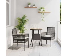 Lauko baldų komplektas Sodo valgomojo komplektas 3 pcs Juoda poliratanas