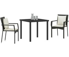 Lauko baldų komplektas Sodo valgomojo komplektas su pagalve 3 pcs Juoda poliratanas