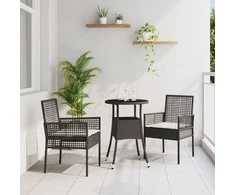 Lauko baldų komplektas Sodo valgomojo komplektas 3 pcs Juoda poliratanas