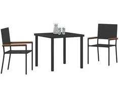Lauko baldų komplektas Sodo valgomojo komplektas su pagalve 3 pcs Juoda poliratanas