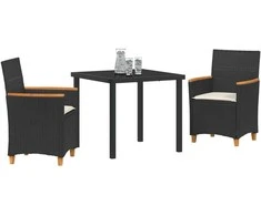 Lauko baldų komplektas Sodo valgomojo komplektas 3 pcs Juoda poliratanas