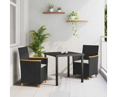 Lauko baldų komplektas Sodo valgomojo komplektas 3 pcs Juoda poliratanas