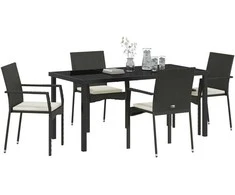 Lauko baldų komplektas Sodo valgomojo komplektas su pagalve 5 pcs Juoda poliratanas