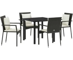 Lauko baldų komplektas Sodo valgomojo komplektas su pagalve 5 pcs Juoda poliratanas