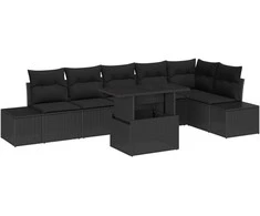 Sodo Sofų Rinkinys su pagalve su saugykla 7 pcs Juoda