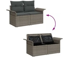 Lauko baldų komplektas Sodo Sofų Rinkinys su pagalve 7 pcs Pilka Poli ratanas