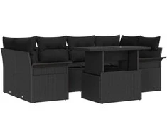 Lauko baldų komplektas Sodo Sofų Rinkinys su pagalve 7 pcs Juoda Poli ratanas