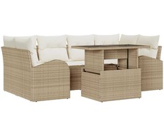 Lauko baldų komplektas Sodo Sofų Rinkinys su pagalve 7 pcs Smėlio Poli ratanas