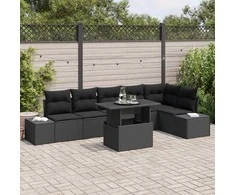 Sodo Sofų Rinkinys su pagalve su saugykla 7 pcs Juoda