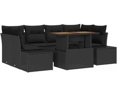 Sodo Sofų Rinkinys su saugykla 7 pcs Juoda Poli ratanas