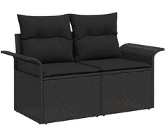 Lauko baldų komplektas Sodo Sofų Rinkinys su pagalve 7 pcs Juoda Poli ratanas