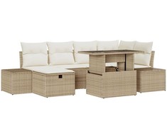 Lauko baldų komplektas Sodo Sofų Rinkinys su pagalve 7 pcs Smėlio Poli ratanas