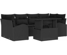 Lauko baldų komplektas Sodo Sofų Rinkinys su pagalve 7 pcs Juoda Poli ratanas