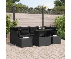 Sodo Sofų Rinkinys su pagalve 7 pcs Juoda