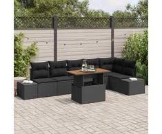 Lauko baldų komplektas Sodo Sofų Rinkinys su saugykla 7 pcs Juoda Poli ratanas