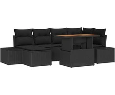 Lauko baldų komplektas Sodo Sofų Rinkinys su saugykla 7 pcs Juoda Poli ratanas