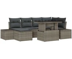 Sodo Sofų Rinkinys su saugykla 7 pcs Pilka Poli ratanas