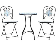 Lauko baldų komplektas Mozaikinis bistro komplektas, mėlynas/baltas, geležis/keramika