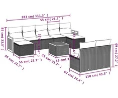 Lauko baldų komplektas Sodo komplektas su pagalvėlėmis, 10 dalių, pilkas, poliratanas