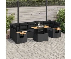 Sofa Sodo komplektas su pagalvėlėmis, 8 dalių, poliratanas/akacija