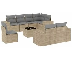 Sofa Sodo komplektas su pagalvėlėmis, 9 dalių, smėlio, poliratanas