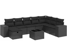Sofa Sodo komplektas su pagalvėlėmis, 9 dalių, juodas, poliratanas