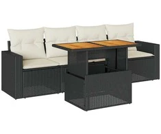 Sofa Sodo komplektas su pagalvėlėmis, 5 dalių, juodas, poliratanas