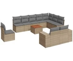 Sofa Sodo komplektas su pagalvėlėmis, 11 dalių, smėlio, poliratanas