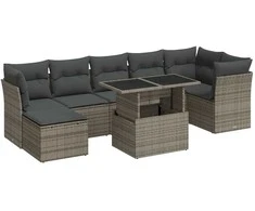 Sofa Sodo komplektas su pagalvėlėmis, 8 dalių, pilkas, poliratanas