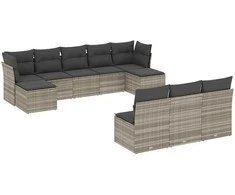 Sofa Sodo komplektas su pagalvėlėmis, 10 dalių, pilkas, poliratanas
