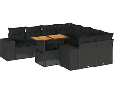 Sofa Sodo komplektas su pagalvėlėmis, 9 dalių, juodas, poliratanas