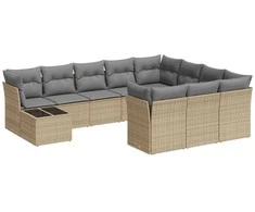 Sofa Sodo komplektas su pagalvėlėmis, 11 dalių, smėlio, poliratanas