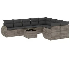 Sofa Sodo komplektas su pagalvėlėmis, 10 dalių, pilkas, poliratanas