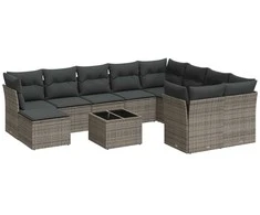 Sofa Sodo komplektas su pagalvėlėmis, 11 dalių, pilkas, poliratanas