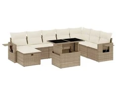 Sofa Sodo komplektas su pagalvėlėmis, 9 dalių, smėlio, poliratanas