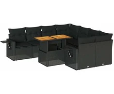 Sofa Sodo komplektas su pagalvėlėmis, 9 dalių, juodas, poliratanas