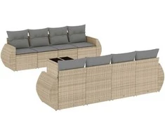 Sofa Sodo komplektas su pagalvėlėmis, 9 dalių, smėlio, poliratanas