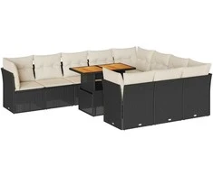 Sofa Sodo komplektas su pagalvėlėmis, 11 dalių, juodas, poliratanas