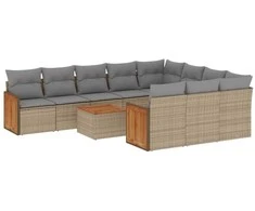 Sofa Sodo komplektas su pagalvėlėmis, 11 dalių, smėlio, poliratanas