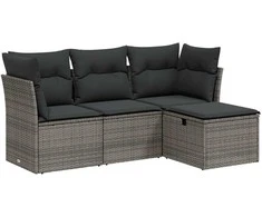 Sofa Sodo komplektas su pagalvėlėmis, 4 dalių, pilkas, poliratanas