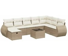 Sofa Sodo komplektas su pagalvėlėmis, 9 dalių, smėlio, poliratanas